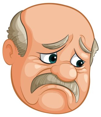 Endişeli, yaşlı, kel bir adamın çizgi filmi.