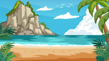 Sakin tropikal bir sahil manzarasının vektör sanatı