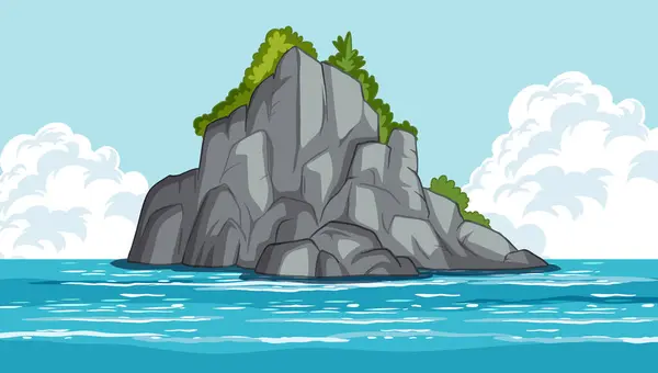 Ilustração Vetorial Uma Pequena Exuberante Ilha Mar — Vetor de Stock