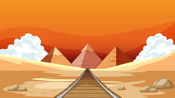 Caminhos Ferro Que Conduzem Pirâmides Distantes — Vetor de Stock