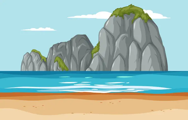 Vector Illustration Tranquil Beach Cliffs — Stock Vector