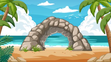 Huzurlu bir sahil manzarasının vektör çizimi