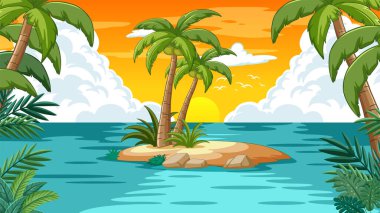 Sakin bir tropikal adanın vektör çizimi