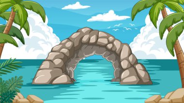 Sahildeki taş kemerin vektör çizimi