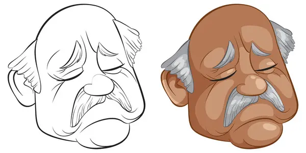 Vector Illustration Sad Elderly Man Face — Stock Vector