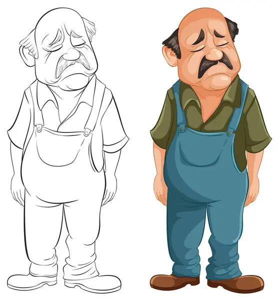 Two Sad Elderly Cartoon Characters Standing — Stock Vector