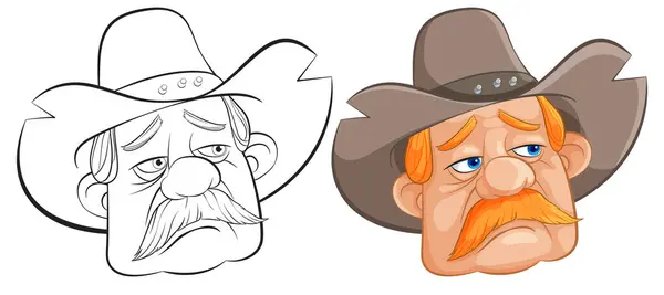 Dois Personagens Cowboy Com Expressões Sérias — Vetor de Stock