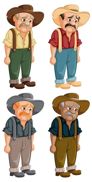 Illustration Farmer Four Different Expressions — Stock Vector