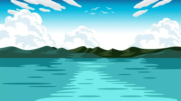 静かな山の湖のシーンのベクトルイラスト — ストックベクタ