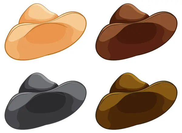 Quatre Chapeaux Cow Boy Colorés Dans Style Vectoriel — Image vectorielle