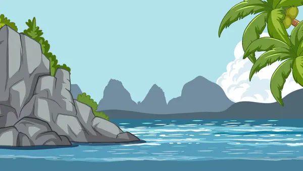 Paysage Tropical Serein Avec Eau Montagnes — Image vectorielle