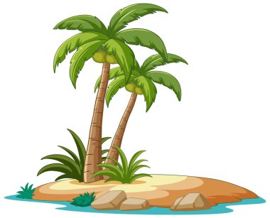 Palmiye ağaçları olan küçük bir adanın karikatürü
