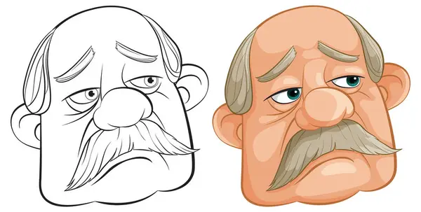 Duas Ilustrações Rosto Homem Idoso Dos Desenhos Animados — Vetor de Stock