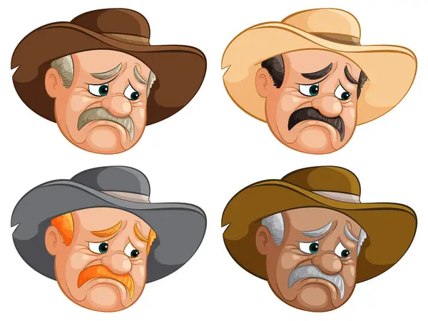 Cuatro Expresiones Personaje Vaquero Dibujos Animados — Vector de stock