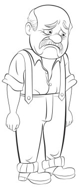 Üzgün, yaşlı bir adamın siyah beyaz vektörü