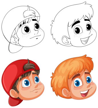 Farklı ifadelere sahip bir çocuğun dört çizimi..
