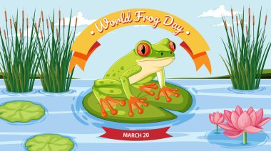 Etkinlik pankartıyla zambakta renkli kurbağa