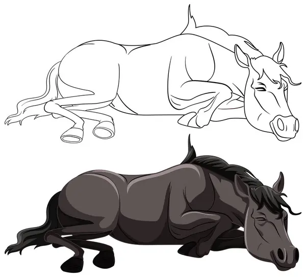 Two Horses Lying Relaxed Pose — Stock Vector