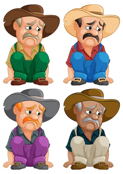 Four Illustrations Showing Cowboy Different Emotions — Stock Vector
