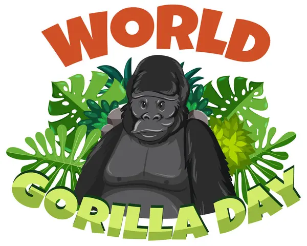 Vektor Grafis Gorila Dengan Dedaunan Tropis Stok Ilustrasi Bebas Royalti