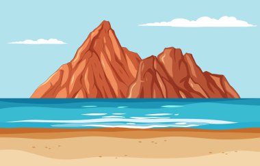 Huzurlu bir sahil ve yüksek uçurumların vektör çizimi.