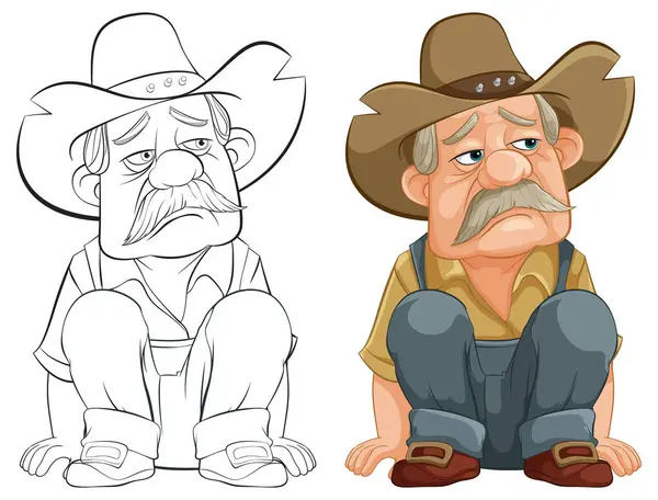 Two Cartoon Cowboys Looking Disappointed Upset — Stock Vector