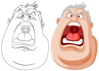 Kızgın bir yüz ifadesi olan bir adamın karikatürü..