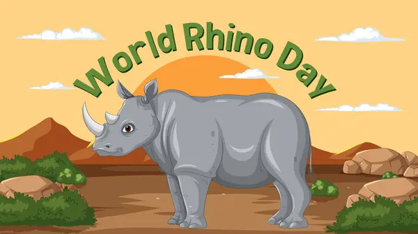 Grafica Vettoriale Rinoceronte Nella Giornata Mondiale Del Rinoceronte — Vettoriale Stock