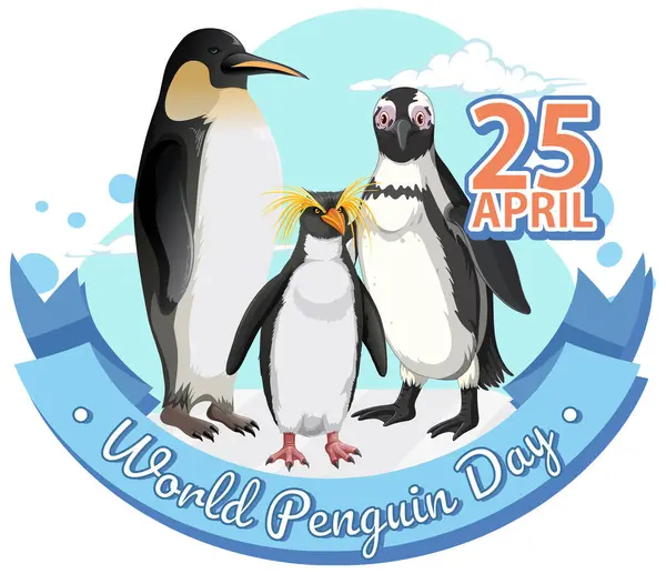 Πολύχρωμο Διάνυσμα Γιορτάζει Πιγκουίνους Και Διατήρηση Εικονογράφηση Αρχείου