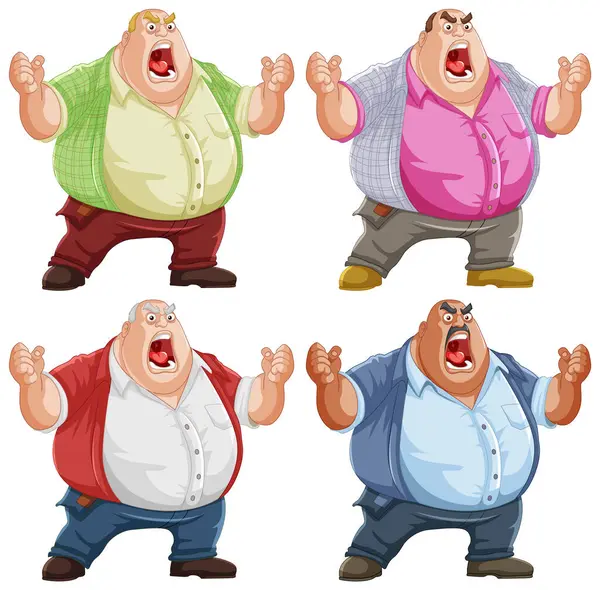 Four Animated Characters Showing Different Emotions — Stock Vector