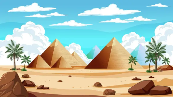Vektorová Ilustrace Pyramid Palmami — Stockový vektor