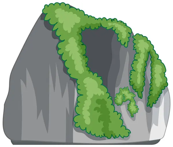 Illustration Grönskande Grönska Som Täcker Stor Klippa — Stock vektor