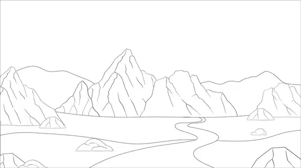 Minimalist Line Art Tranquil Mountain Scene — Stock Vector