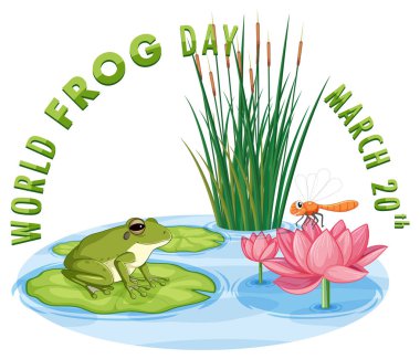 Kurbağa yusufçuk ve bitkilerle zambakta.