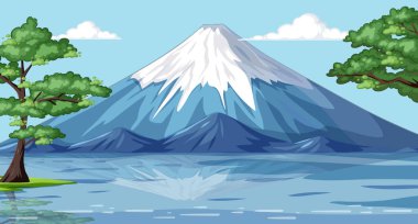 Sakin bir dağ ve göl manzarasının vektör çizimi