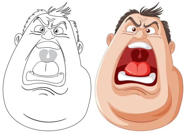 Deux Étapes Expression Faciale Colère Homme — Image vectorielle