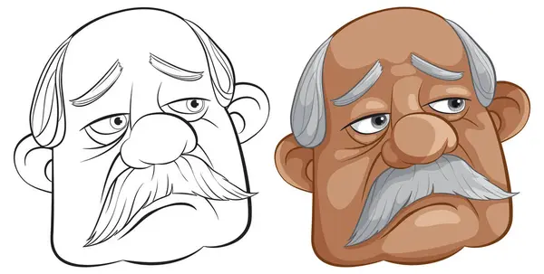 一张老年男子的脸的两幅有风格的图画 — 图库矢量图片