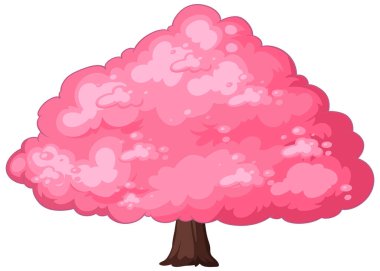 Kabarık görünümlü çizgi film tarzı pembe ağaç.