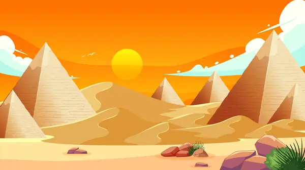 Vektorová Ilustrace Pyramid Pouštní Krajině — Stockový vektor