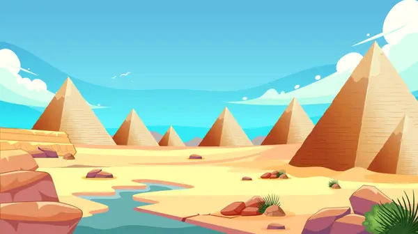 Ilustração Vetorial Pirâmides Cenário Deserto — Vetor de Stock