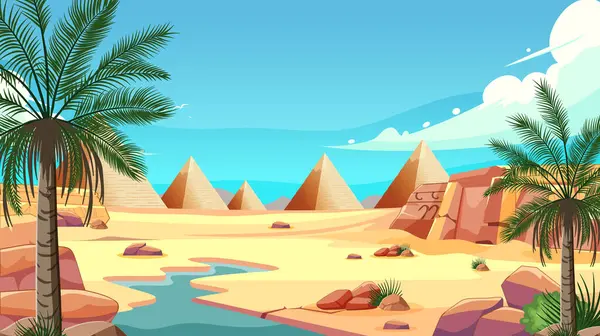 Vector Illustration Desert Landscape Pyramids — Wektor stockowy