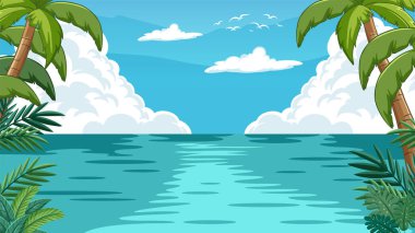 Sakin bir tropik plaj sahnesinin vektör çizimi
