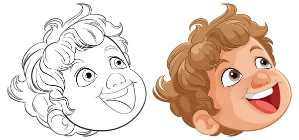 Dos Caras Dibujos Animados Que Muestran Felicidad Alegría — Vector de stock