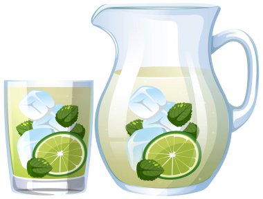 Buzlu ve naneli limonatanın vektör çizimi