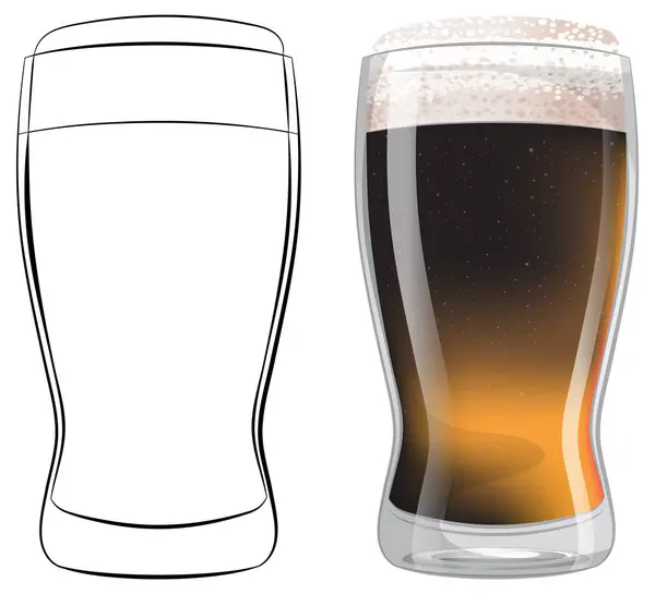 Vector Illustration Empty Full Beer Glasses — Stock Vector