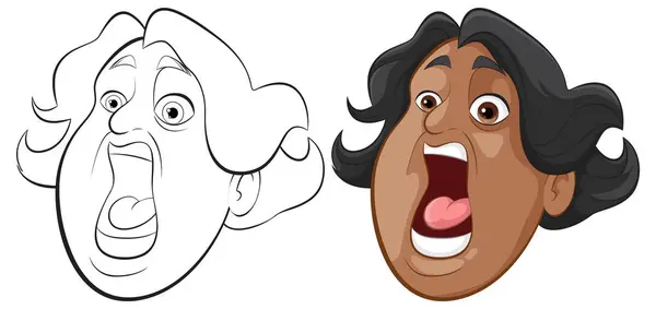 Zwei Stadien Des Ausdrucksstarken Gesichts Einer Zeichentrickfigur — Stockvektor