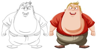 Yan yana duran iki mutlu çizgi film karakteri.