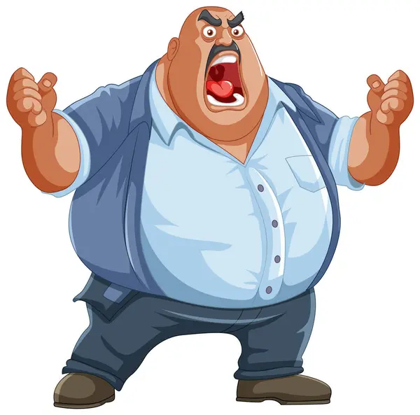 Cartoon Furious Man Yelling Gesturing — Stock Vector