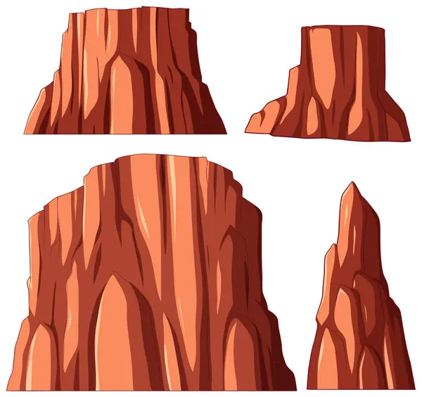 Three Stylized Vector Illustrations Rocky Cliffs — Stock Vector