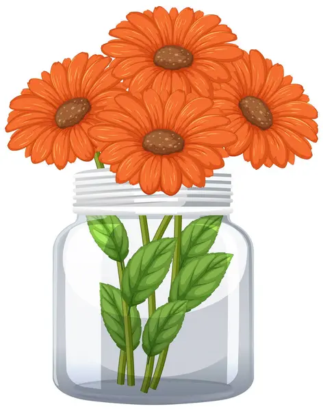 Vector Illustration Vibrant Flowers Jar — Stock Vector
